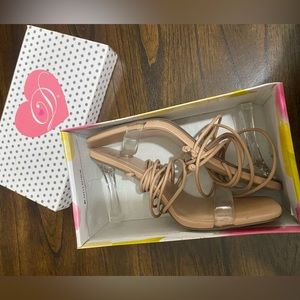 Beige Neutral Lace-Up High Heels - 8